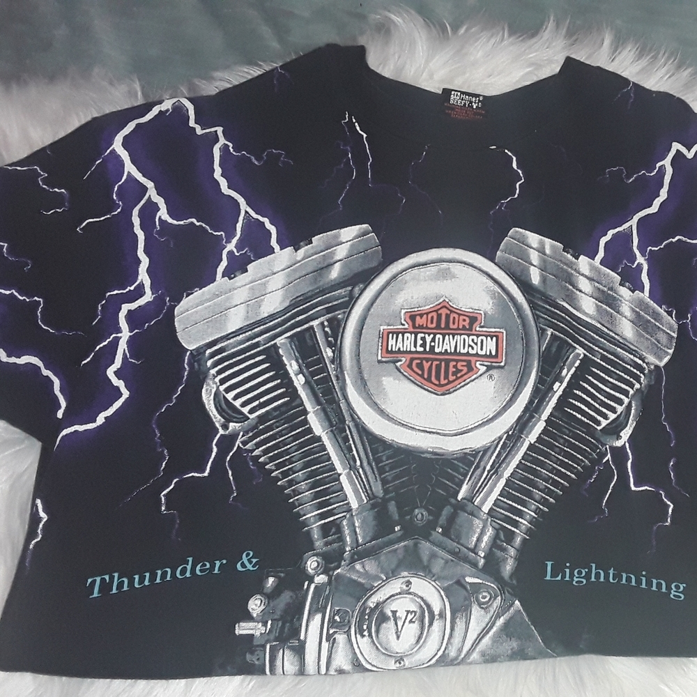 Vintage Harley Davidson Thunder & Lightning tee L